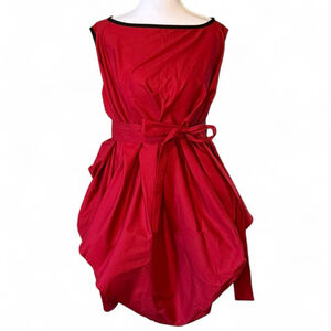 Metamorphoza Red Draped Cotton Tunic Top Belted Avant Garde Size L